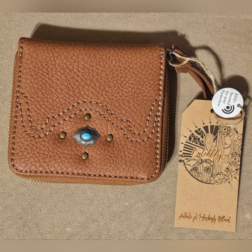 Brown Wallet with Turquoise Accent
